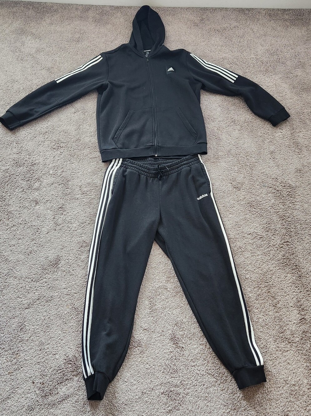 Adidas Black Jogger Sweatpants Set with White Three-Stripe